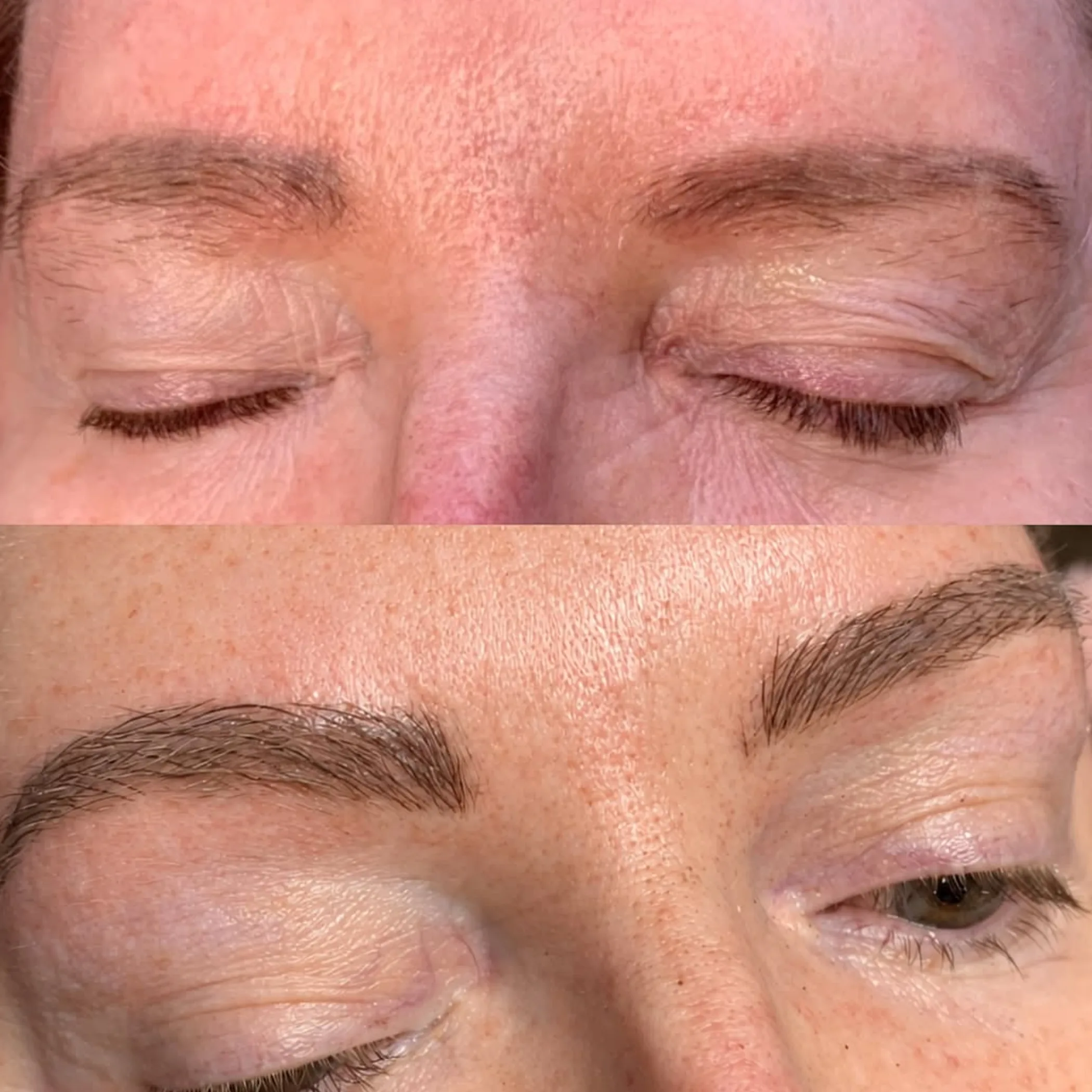 close-up of eyebrow microblading results